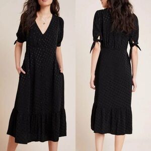Maeve Anthropologie Eudora black midi dress